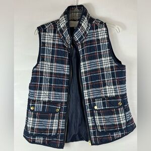 Adrienne Vittadini Plaid Blue White Red Puffer Vest 2 Pockets Sz XL Runs Small